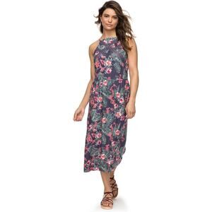 Roxy Womens Dress Sz XS Summer Navajo Strappy Midi Gray Floral Print NEW